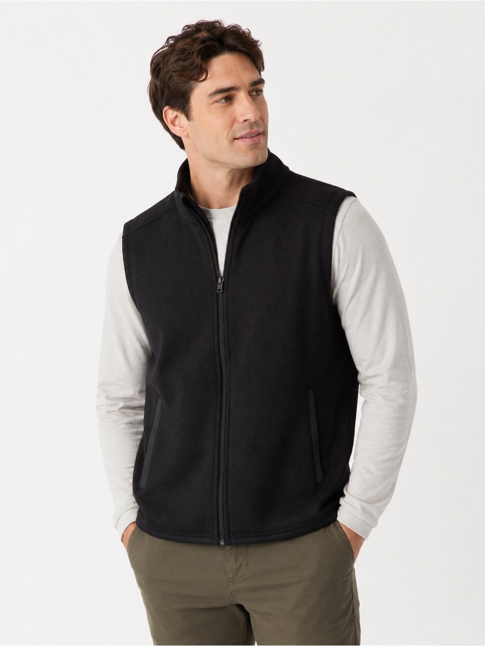 Quince Black Sweater Knit Fleece Full Zip Vest Size Large Recycled Polyester EUC